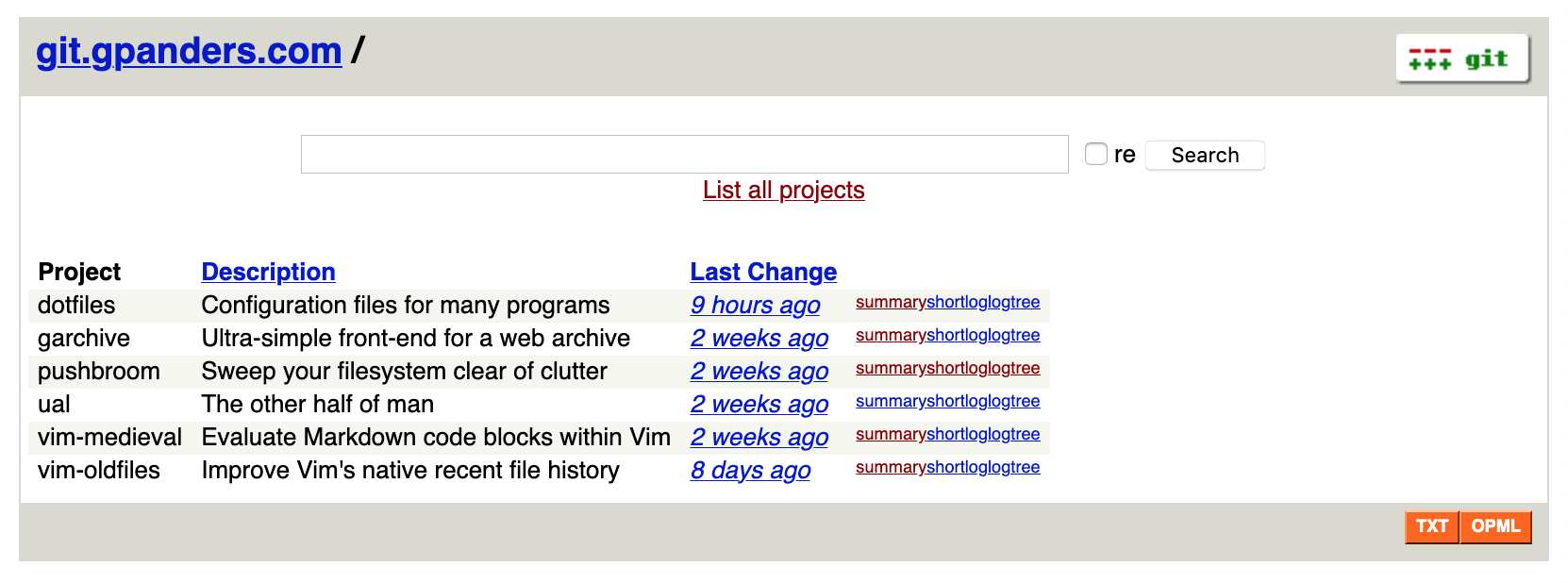 Default Gitweb home page