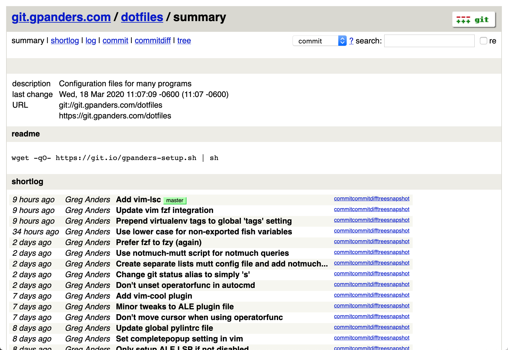 Default Gitweb project page